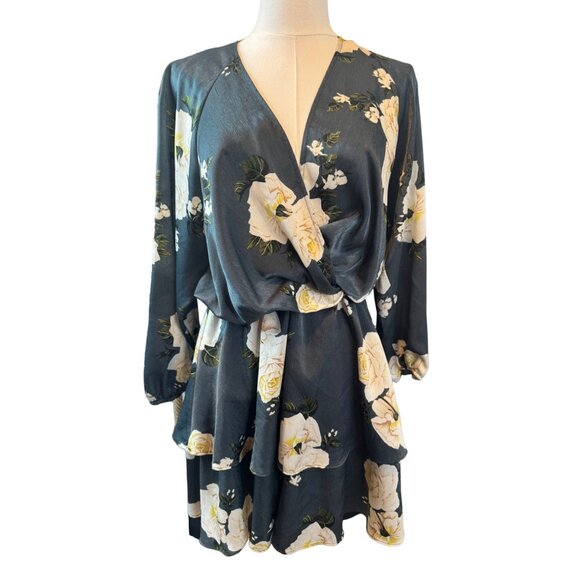 Exceptional Zara Floral Small Wrap DRESS Blue/Dark Gray Ivory Roses - Picture 12 of 16